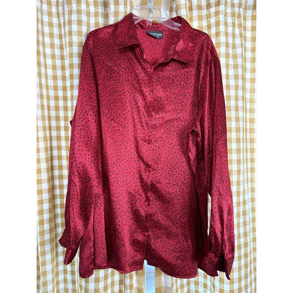 Red and Black print Satin Button up shirt